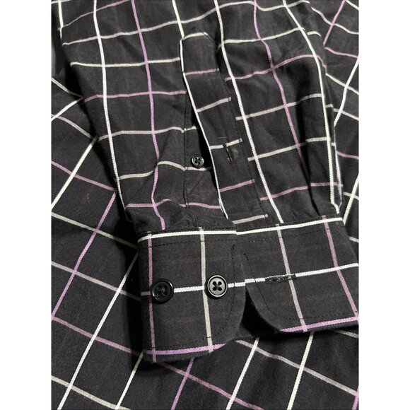 Valentino Men's Casual Black Purple And White Checker Button Down Shirt Size L - Picture 5 of 8